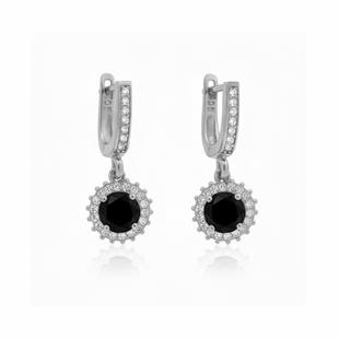 925 Ayar Gümüş Yuvarlak Onix Anturaj Küpe