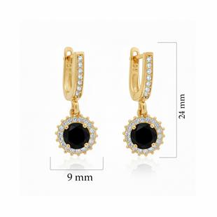 925 Ayar Gümüş Yuvarlak Onix Anturaj Küpe