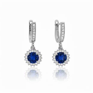 925 Ayar Gümüş Yuvarlak Safir Taşlı Anturaj Küpe