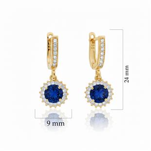 925 Ayar Gümüş Yuvarlak Safir Taşlı Anturaj Küpe