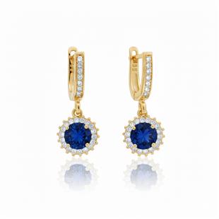 925 Ayar Gümüş Yuvarlak Safir Taşlı Anturaj Küpe