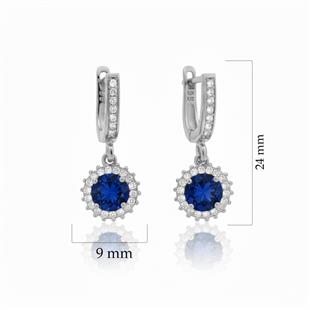 925 Ayar Gümüş Yuvarlak Safir Taşlı Anturaj Küpe