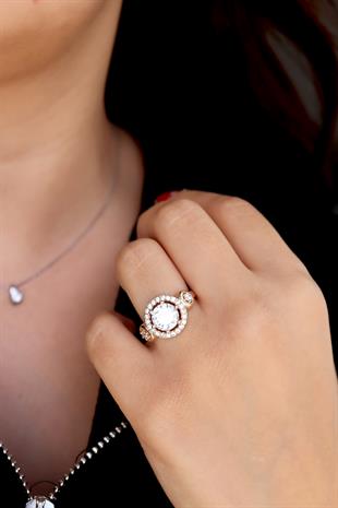 925 Ayar Gümüş Yuvarlak Taşlı Otantik Yüzük