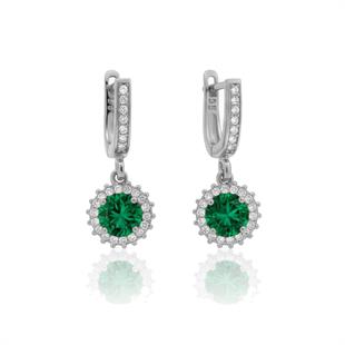 925 Ayar Gümüş Yuvarlak Zümrüt Yeşili Taşlı Anturaj Küpe