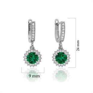 925 Ayar Gümüş Yuvarlak Zümrüt Yeşili Taşlı Anturaj Küpe