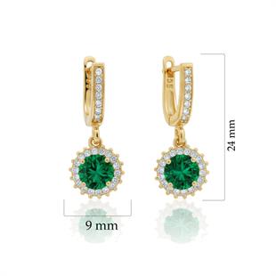 925 Ayar Gümüş Yuvarlak Zümrüt Yeşili Taşlı Anturaj Küpe