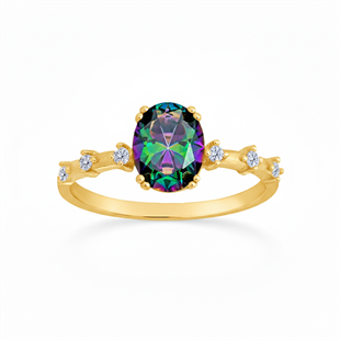 925 Ayar Gümüş Yüzük Mistik Topaz Taşlı Gold Yüzük
