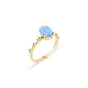 925 Ayar Gümüş Yüzük Oval Mavi Opal Taş Vintage Yüzük