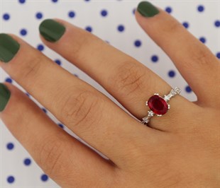 925 Ayar Gümüş Yüzük Oval Yakut Kırmızısı Vintage Yüzük