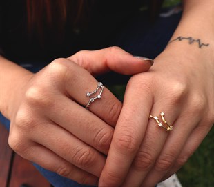 925 Ayar Gümüş Yüzük Zodyak Takım Yıldızlar İkizler Burcu Yüzük