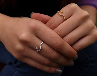 925 Ayar Gümüş Yüzük Zodyak Takım Yıldızlar Yengeç Burcu Yüzük