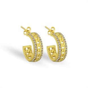 925 Ayar Gümüş Zincir Detaylı Taşlı Halka Küpe