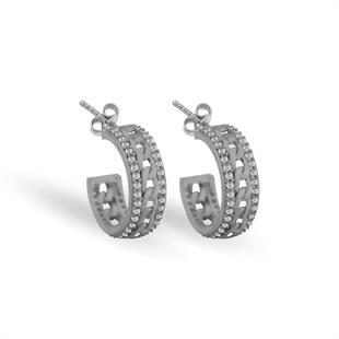 925 Ayar Gümüş Zincir Detaylı Taşlı Halka Küpe