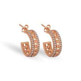 925 Ayar Gümüş Zincir Detaylı Taşlı Halka Küpe