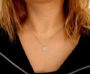 925 Ayar Gümüş Zirkon Taşlı Harf Kolye