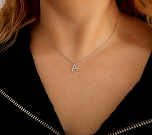 925 Ayar Gümüş Zirkon Taşlı Harf Kolye