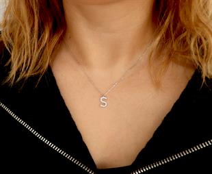 925 Ayar Gümüş Zirkon Taşlı Harf Kolye