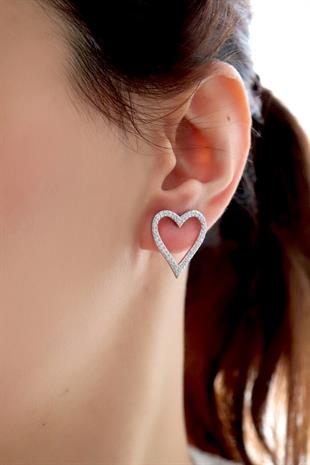 925 Ayar Gümüş Zirkon Taşlı Kalp Küpe