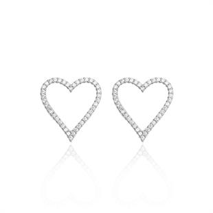 925 Ayar Gümüş Zirkon Taşlı Kalp Küpe