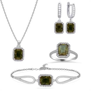 925 Ayar Gümüş Zultanit Baget Taşlı Takı Seti