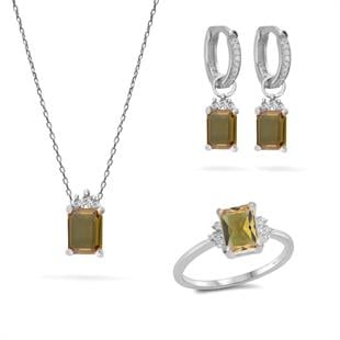 925 Ayar Gümüş Zultanit Baget Taşlı Trend Takı Seti