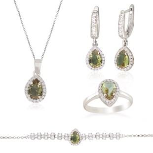 925 Ayar Gümüş Zultanit Damla Taş Takı Seti