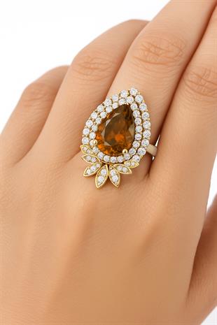 925 Ayar Gümüş Zultanit Damla Taşlı Otantik Yüzük