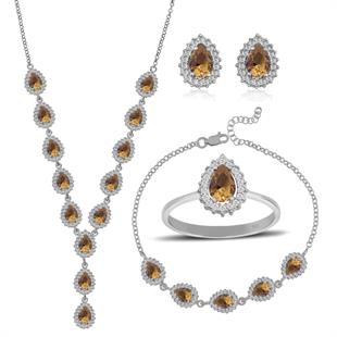 925 Ayar Gümüş Zultanit Damla Taşlı Pırlanta Montür Takı Seti