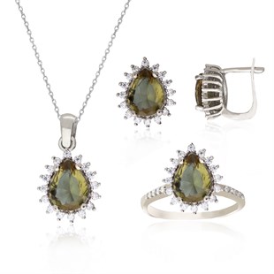 925 Ayar Gümüş Zultanit Damla Taşlı Takı Seti