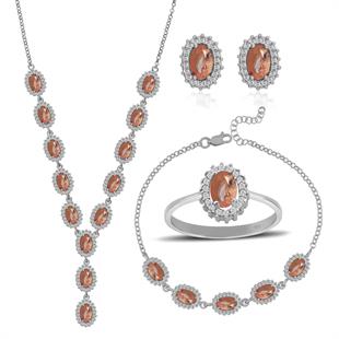 925 Ayar Gümüş Zultanit Oval Taşlı Pırlanta Montür Takı Seti