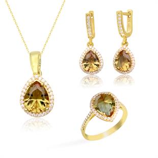 925 Ayar Gümüş Zultanit Su Damlası Takı Seti