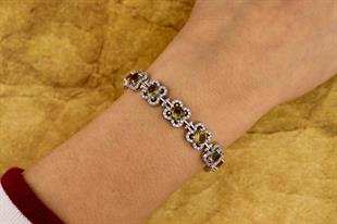 925 Ayar Gümüş Zultanit Taş Çiçek Model Gümüş Bileklik