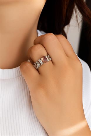 925 Ayar Gümüş Yaprak Detaylı Zultanit Yüzük