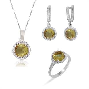 925 Ayar Gümüş Zultanit Yuvarlak Taşlı Takı Seti