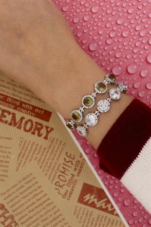 925 Ayar Gümüş Zultanit Yuvarlak Taşlı  Bileklik