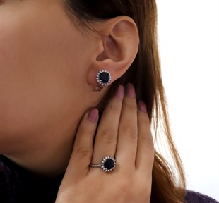 925 Ayar Gümüş Safir Yuvarlak Taşlı Yüzük