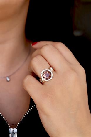 925 Ayar Gümüş Zultanit Yuvarlak Taşlı Otantik Yüzük