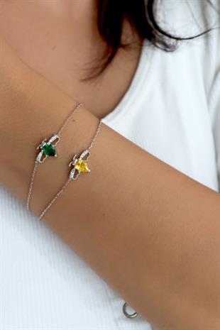 925 Ayar Gümüş Zümrüt Arı Tasarım Bileklik