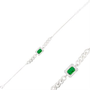 925 Ayar Gümüş  Zümrüt Baget Takı Seti Zincir Detay