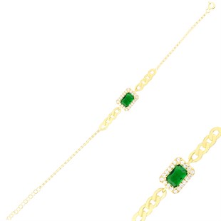 925 Ayar Gümüş Zümrüt Baget Takı Seti Zincir Detay