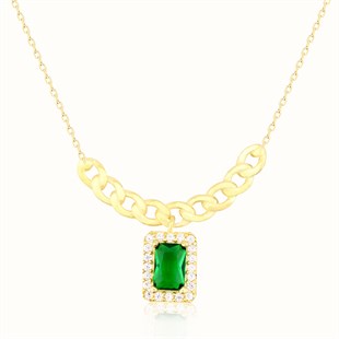 925 Ayar Gümüş Zümrüt Baget Takı Seti Zincir Detay