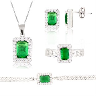 925 Ayar Gümüş Zümrüt Baget Takı Seti