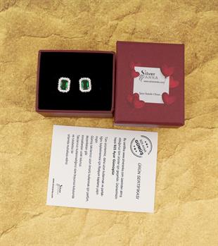 925 Ayar Gümüş Zümrüt Baget Taşlı Anturaj Küpe