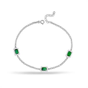 925 Ayar Gümüş Zümrüt Baget Taşlı Bileklik