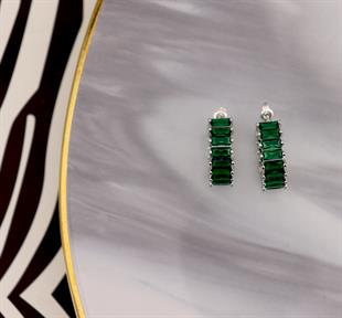 925 Ayar Gümüş Zümrüt Baget Taşlı Halka Küpe