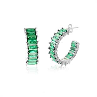 925 Ayar Gümüş Zümrüt Baget Taşlı Halka Küpe