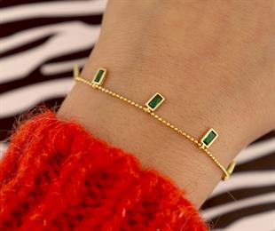 925 Ayar Gümüş Zümrüt Baget Taşlı Shakira Gümüş Bileklik