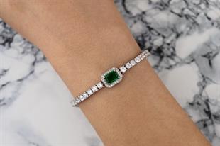 925 Ayar Gümüş Zümrüt Baget Taşlı Su Yolu Bileklik