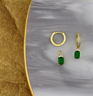 925 Ayar Gümüş Zümrüt Baget Taşlı Trend Küpe