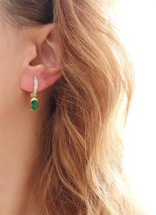 925 Ayar Gümüş Zümrüt Baget Taşlı Trend Küpe